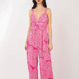 VERY J Printed Pleated Sleeveless Wide Leg Jumpsuit