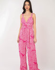 VERY J Printed Pleated Sleeveless Wide Leg Jumpsuit