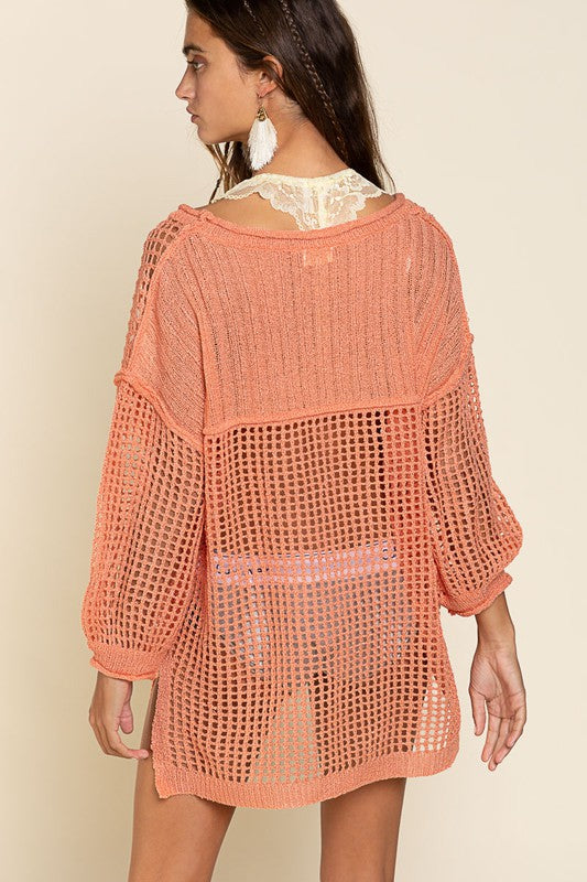 Oversized Fit See-through Pullover Sweater-Pol