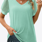 Swiss Dot Puff Sleeve V-Neck Tee (Various colors)