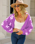 Floral Open Front Fuzzy Cardigan