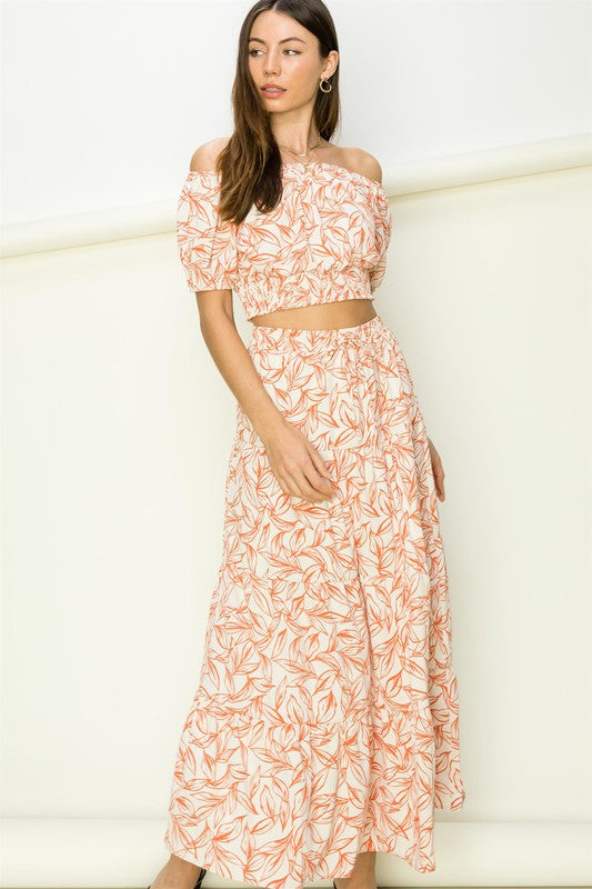 OFF-SHOULDER CROP TOP AND MAXI SKIRT SET- Hyfve