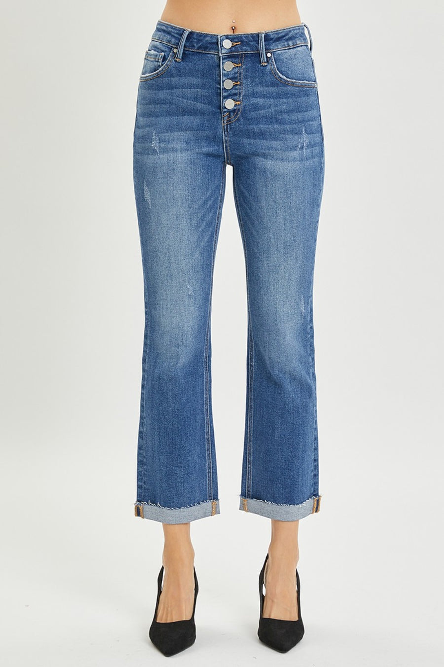 RISEN Button Fly Cropped Bootcut Jeans (plus only)