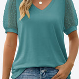 Swiss Dot Puff Sleeve V-Neck Tee (Various colors)