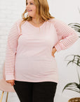 Sheer Striped Sleeve V-Neck (Plus size only)