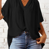 Gathered Detail Notched Neck Flutter Sleeve Top (Various colors)