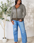 Zenana Full Size Striped Snap Down Cardigan