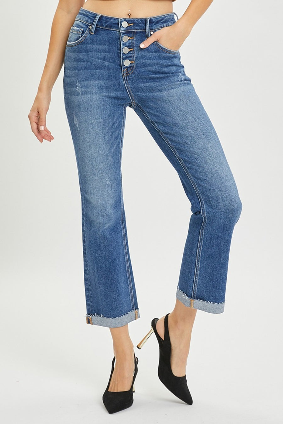 RISEN Button Fly Cropped Bootcut Jeans (plus only)