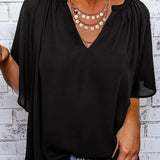 Gathered Detail Notched Neck Flutter Sleeve Top (Various colors)