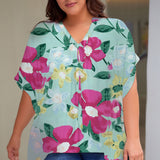 Floral Half Sleeve Top, Various Colors (Plus size only)