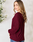 Zenana Buttoned V-Neck Long Sleeve Blouse