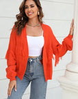 Fringe Trim Open Front Cardigan