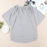 Gathered Detail Notched Neck Flutter Sleeve Top (Various colors)