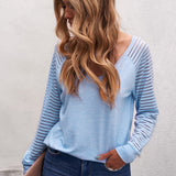 Sheer Striped V-Neck Long Sleeve T