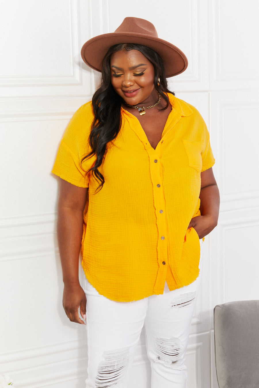 Cotton Summer Breeze Gauze Short Sleeve in Sunshine