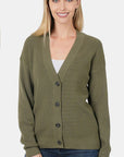 Button Up V-Neck Cardigan, Zenana