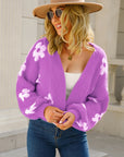 Floral Open Front Fuzzy Cardigan