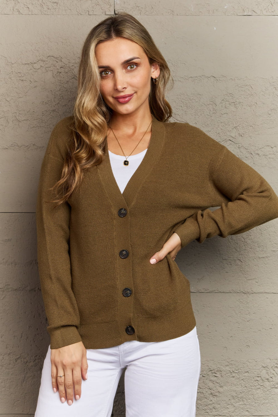 Zenana Button Down Cardigan in Olive