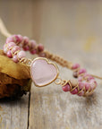 Rose Quartz Heart Beaded Bracelet