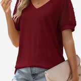 Swiss Dot Puff Sleeve V-Neck Tee (Various colors)