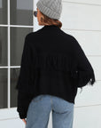 Fringe Trim Open Front Cardigan