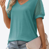 Swiss Dot Puff Sleeve V-Neck Tee (Various colors)