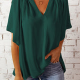 Gathered Detail Notched Neck Flutter Sleeve Top (Various colors)