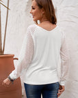 Sheer Striped V-Neck Long Sleeve T