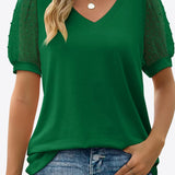 Swiss Dot Puff Sleeve V-Neck Tee (Various colors)