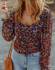 Floral Long Flounce Sleeve Blouse