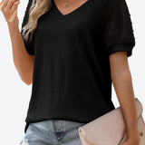 Swiss Dot Puff Sleeve V-Neck Tee (Various colors)