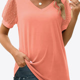 Swiss Dot Puff Sleeve V-Neck Tee (Various colors)