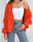 Fringe Trim Open Front Cardigan