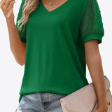 Swiss Dot Puff Sleeve V-Neck Tee (Various colors)