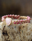 Rose Quartz Heart Beaded Bracelet