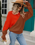 Two-Tone Round Neck Ribbed Sweater