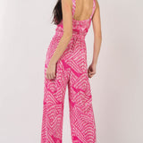 VERY J Printed Pleated Sleeveless Wide Leg Jumpsuit