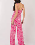 VERY J Printed Pleated Sleeveless Wide Leg Jumpsuit