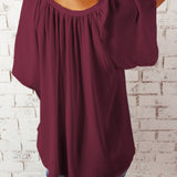 Gathered Detail Notched Neck Flutter Sleeve Top (Various colors)