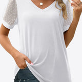 Swiss Dot Puff Sleeve V-Neck Tee (Various colors)
