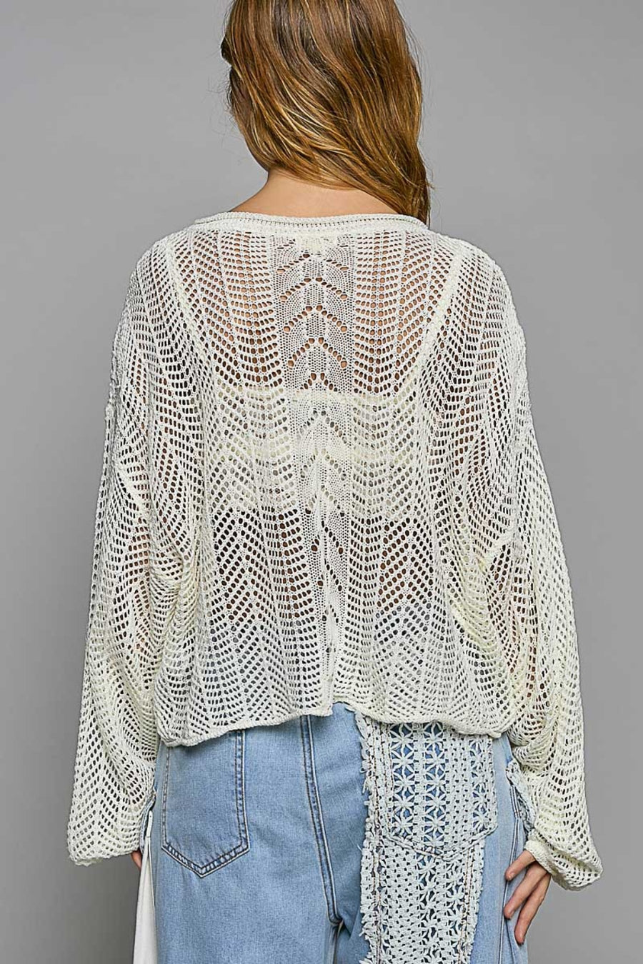 POL Openwork Balloon Sleeve Knit Cover Up (Online only)