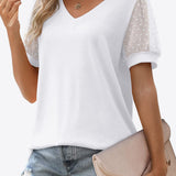 Swiss Dot Puff Sleeve V-Neck Tee (Various colors)
