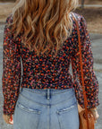 Floral Long Flounce Sleeve Blouse