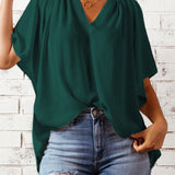 Gathered Detail Notched Neck Flutter Sleeve Top (Various colors)