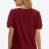 Swiss Dot Puff Sleeve V-Neck Tee (Various colors)