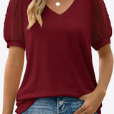 Swiss Dot Puff Sleeve V-Neck Tee (Various colors)