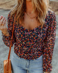 Floral Long Flounce Sleeve Blouse