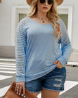 Sheer Striped Sleeve V-Neck (Plus size only)