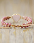 Rose Quartz Heart Beaded Bracelet