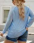 Sheer Striped Sleeve V-Neck (Plus size only)